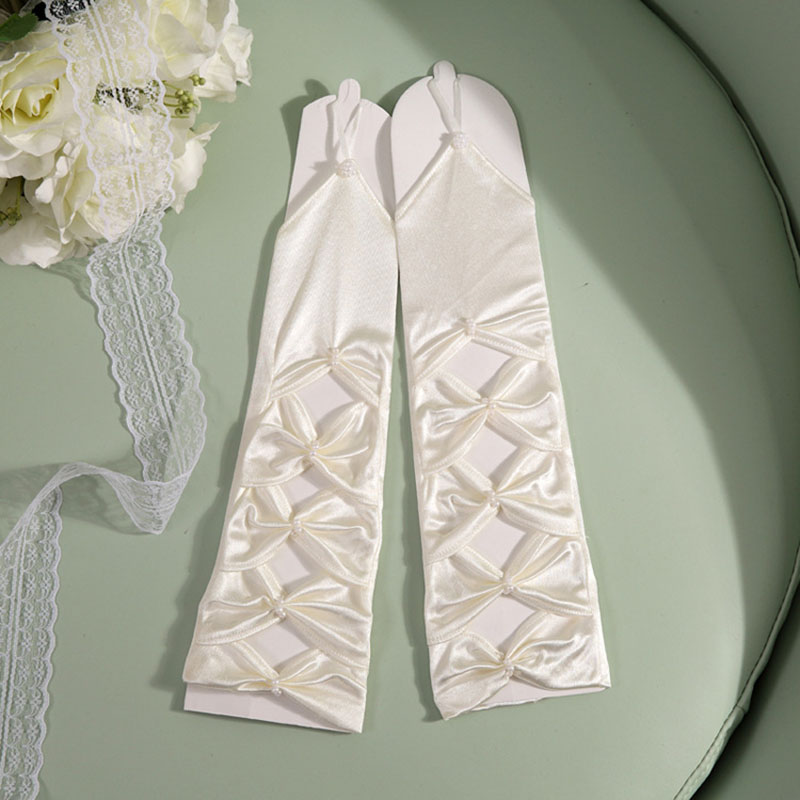 Gants de mariage longs en Satin vert pour mariée, longueur coude, pour Femme, pour soirée, danse, ST020: Ivoire
