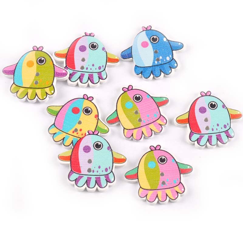 Botones de madera para pintura de patrones de animales marinos, accesorios de costura para manualidades de ropa y álbum de recortes, M1736, 25 uds.: 2