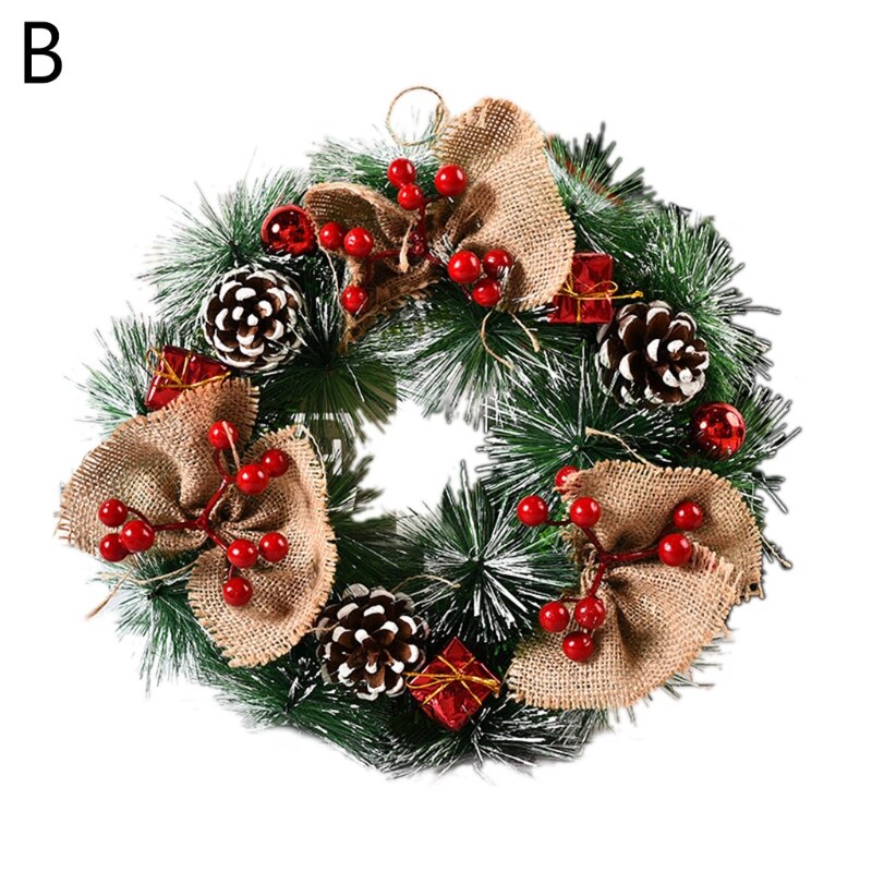 Christmas Wreath Artificial Pinecone Red Berries Garland Decoration Hanging Front Door Wall Tree Ornament