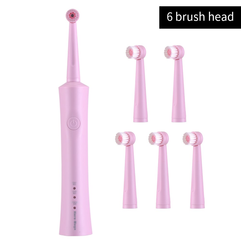 Here Mega Electric Toothbrush Rotating Adult Toothbrush USB Charging Waterproof Cleaning Toothbrush Heads Replaceable Smart R02: R02 Pink 6 heads