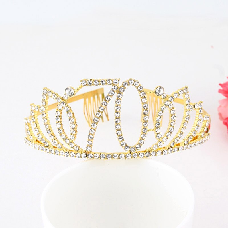Silber Gold Kristall 70 80 Geburtstag Tiara Krone Kuchen Deckel Frauen Glückliche 70th 80th Geburtstag Party Dekoration Lieferungen Favor