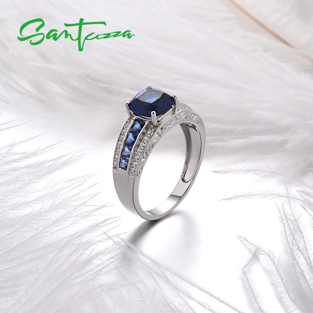 SANTUZZA Silber Ringe Für Frauen Reine 925 Sterling Silber glamourös Blau Kissen Stein Hochzeit Zubehör Edlen Schmuck