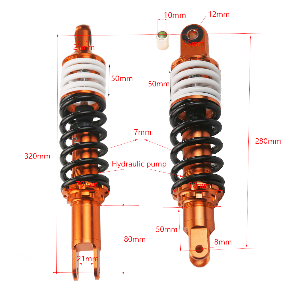 Amortiguador de aceite hidráulico de 280mm y 320mm, suspensión trasera de motocicleta, puntales de horquilla de rebote, amortiguadores de amortiguación, resorte doble