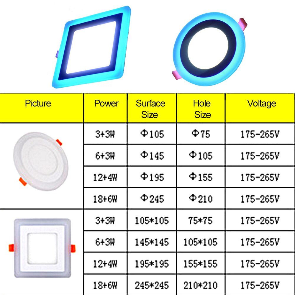 Round/Square Double Color LED Panel Ceiling Lamp 3W 6W 12W 18W Ultra-thin Modern LED Ceiling Light 85-265V Living room Lighting