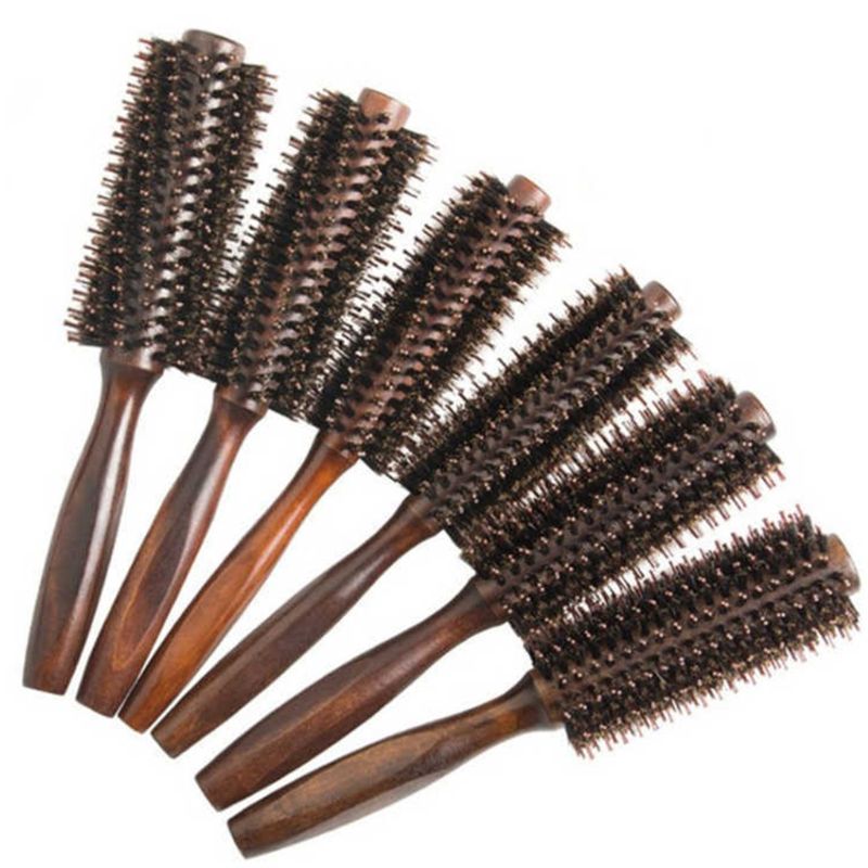 6 typer lige twill hår kam naturlig vildsvin børste rullende børste runde tønde blæser curling diy frisør styling værktøj