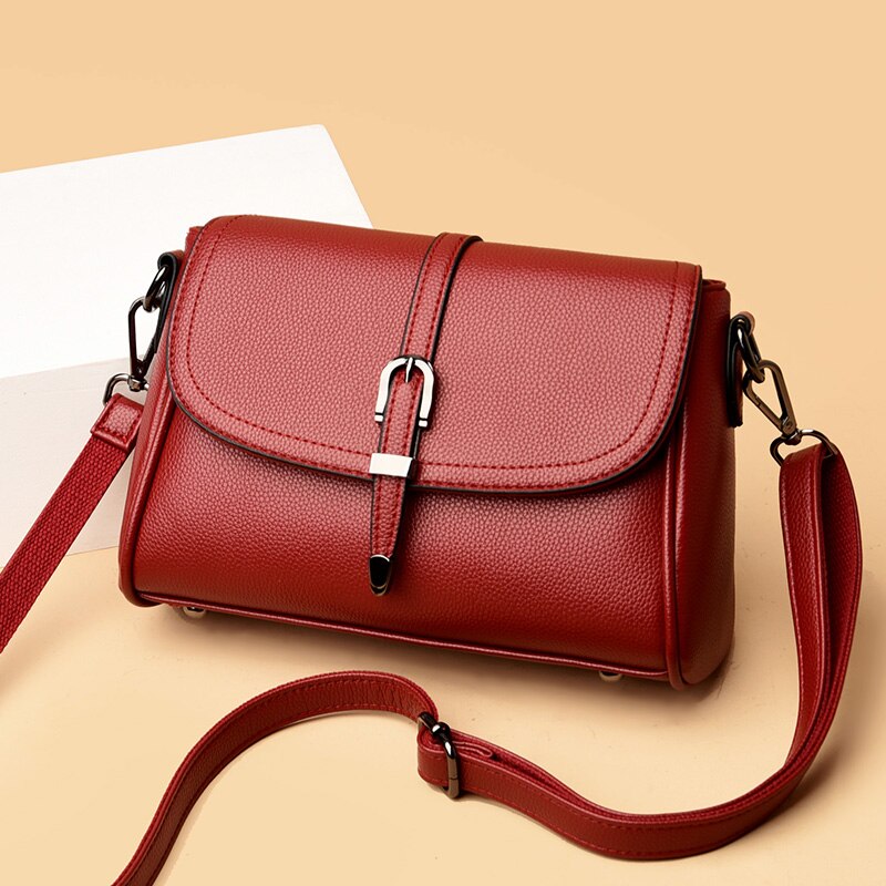 Brand Shoulder Handbags Ladies Luxury Pu Leather Tote Bag Small Flap Crossbody Bag Women's Lychee Pattern Messenger Bag: Red