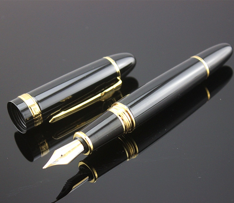 JINHAO 159 0.7 mm Nib Metal Fountain Pen Black Lacquer Gold Trim Big Heavy signature Business office ink black Refill