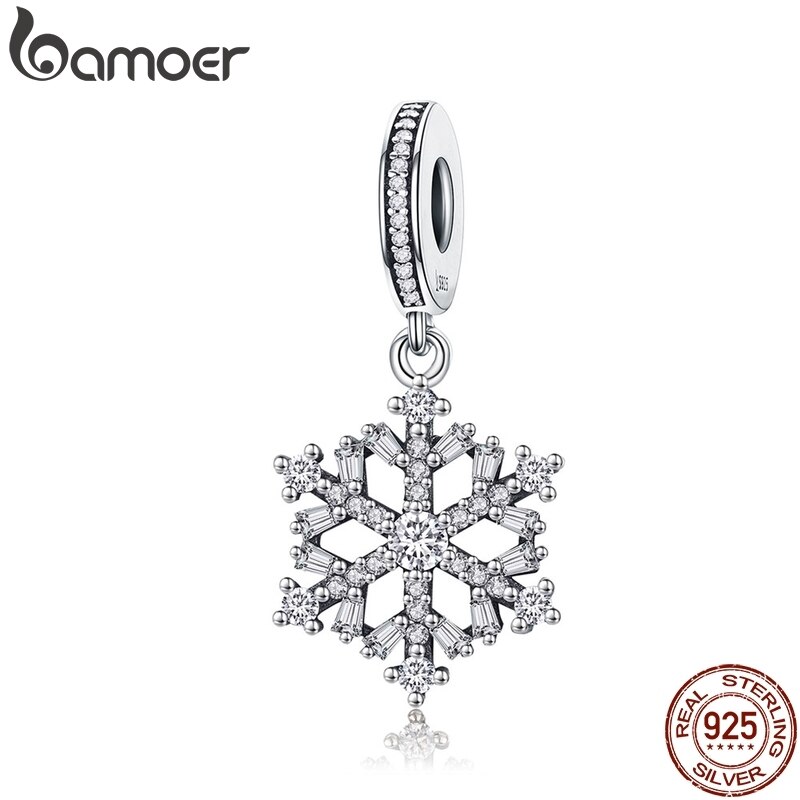 BAMOER 925 Sterling Silver Snowflake Charms Fit Original Bracelet Women Pendant Jewelry Making SCC266