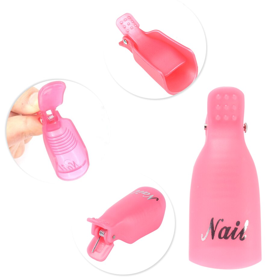 10 stk nail art iblødsætning af cap klip pink plast fingre remover gel polish lak wrap tool cleaner soaker nail manicure sand 136