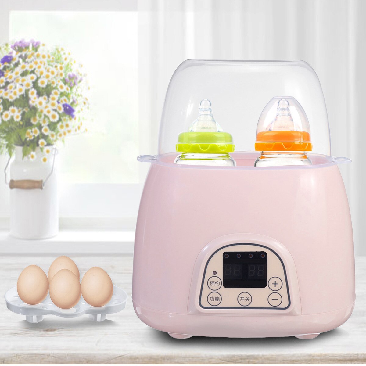 2 in 1 Automatic Warm Milk Sterilizer Baby Bottle Disinfection Multi-function Intelligent Thermostat Baby Bottle Warmers: Pink