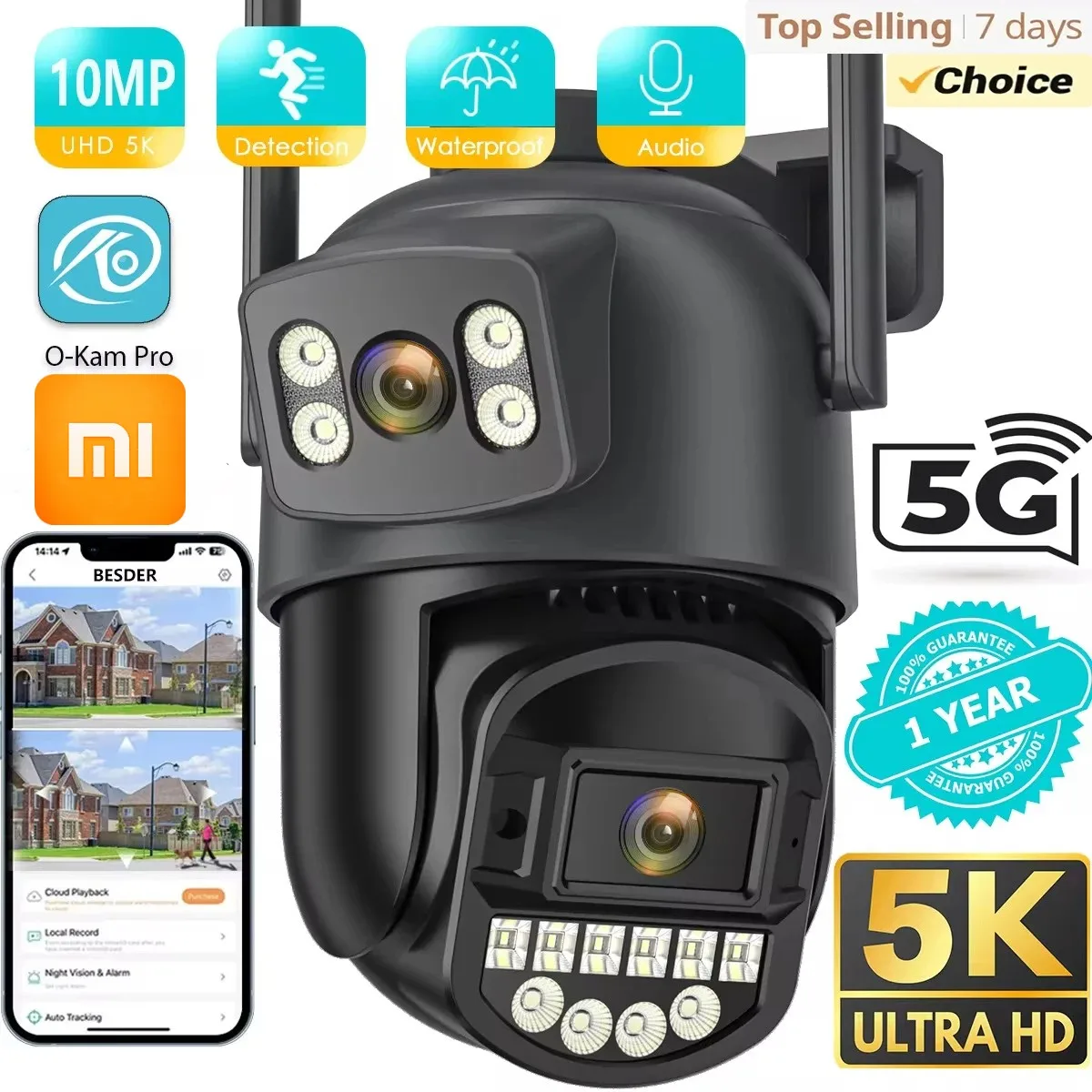Xiaomi PTZ IP Camera 8MP 5K Outdoor Dual Lens Dual Screen 5G WIFI Camera AI Security Protection CCTV Surveillance Camera