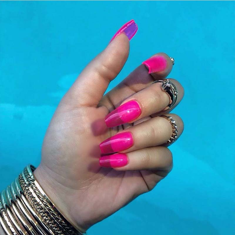 24 Stks/set Vrouwen Wearable Jelly Kleur Nep Nagels Druk Op Met 2G Lijm Vierkante Kop Nep Nagels Lange Roze nagels Nep Nagels Set