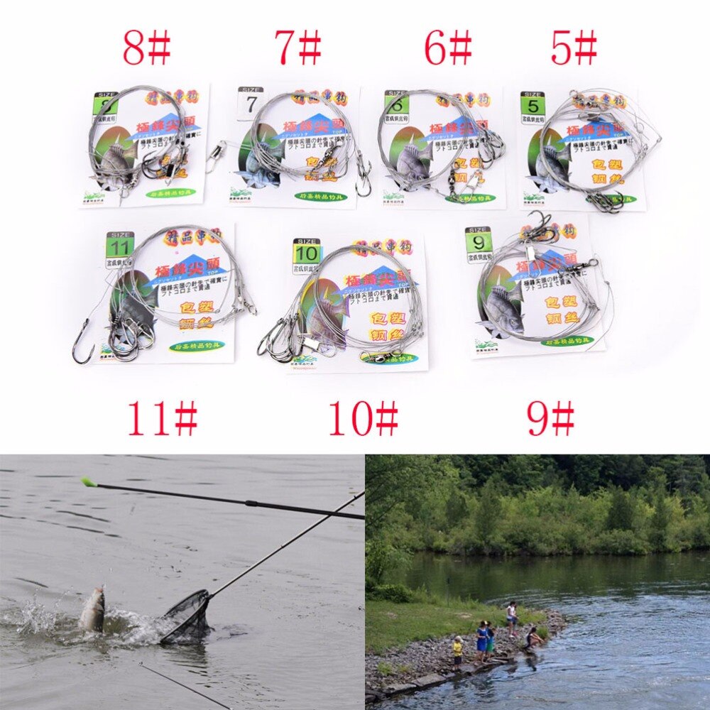 3bags 5#6#7#8#9#10#11# steel wire hook Fishing Line Steel Wire Leader With Swivel Fishing Accessory Fishing Wire Lead core Leash