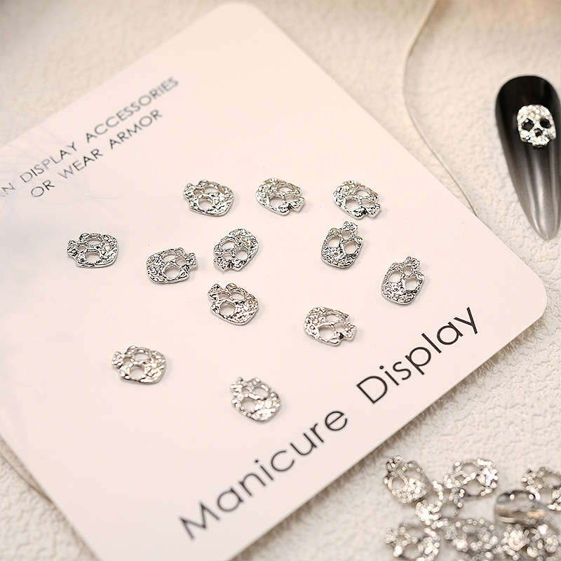 20 piezas para manicura de Halloween, dijes de Calavera, araña con diamantes de imitación, esqueleto Vintage de aleación de mano, joyería artesanal: Beige