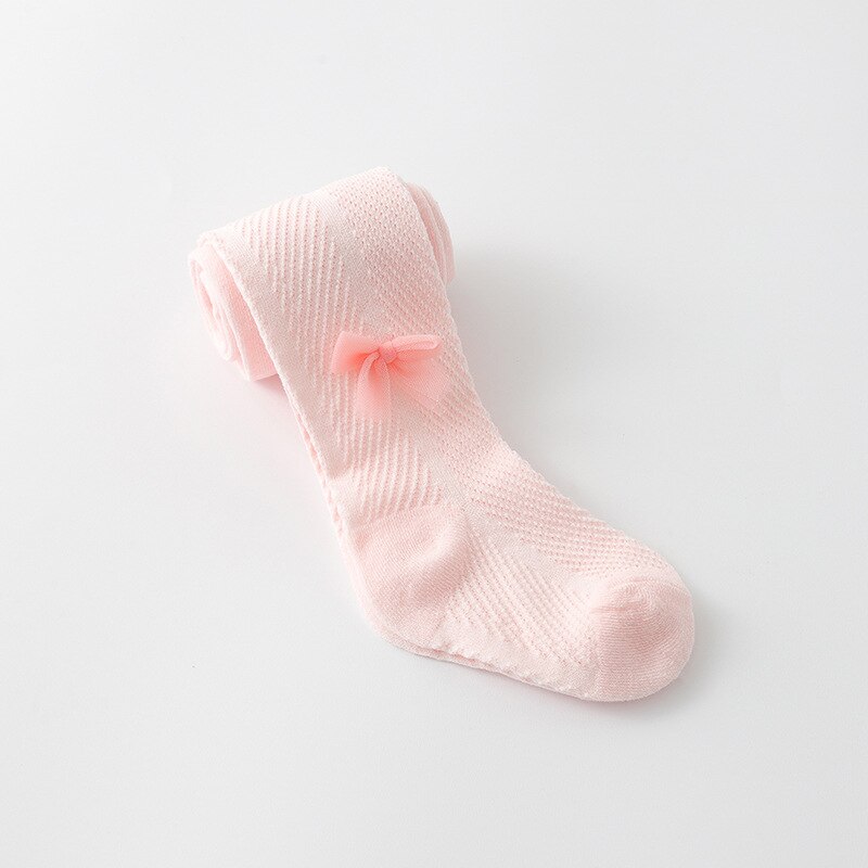V-TREE Summer Baby Tights Bowknot Mesh Pantyhose Spanish Hollow Cotton Tight For Girls Infants Breathable Stockings: Pink / 6-12M