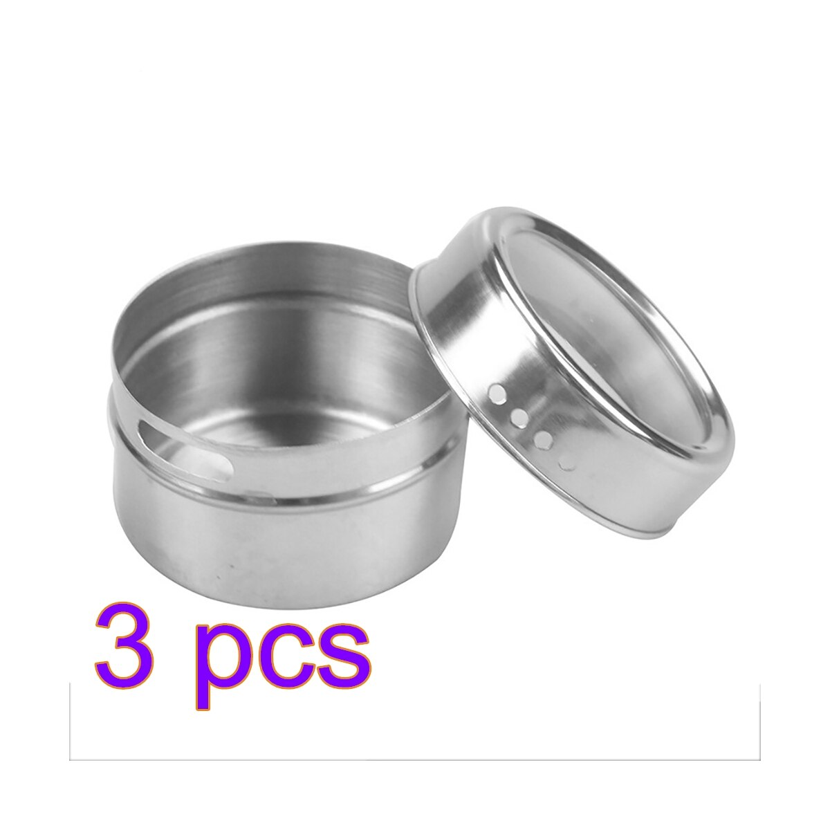Transparent Lid Spice Magnetic Tin Pot Stainless Steel Spice Sauce Storage Container Pots Kitchen Condiment Holder Household: 3pcs