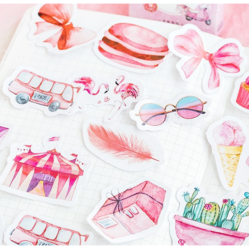 DIY Box Cute Stickers Scrapbooking Label Japanese Korean Diary Paper Travel Lifelog Girl Pink Stickers
