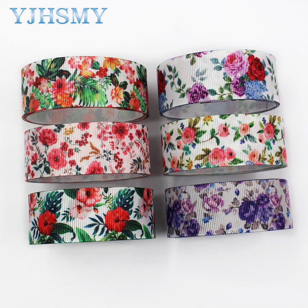 Cinta con estampado de flores de 1 pulgada, accesorios para el cabello hechos a mano, 5 yardas, Material, decoración de lazo, L-20716-675