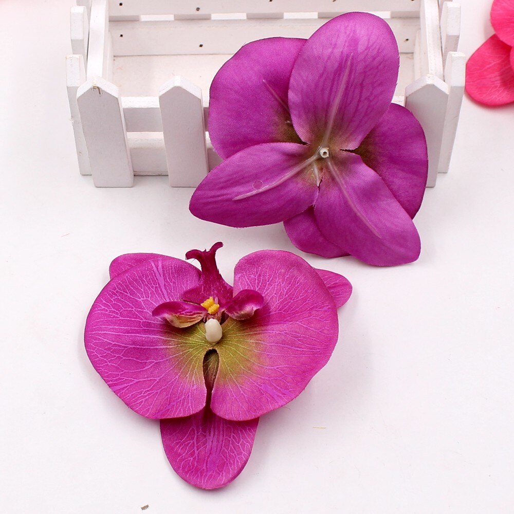 2 stk/parti 10cm store stof sommerfugle orkidé phalaenopsis blomsterhoveder boligdekoration diy multi-brug kunstig blomst: Lilla