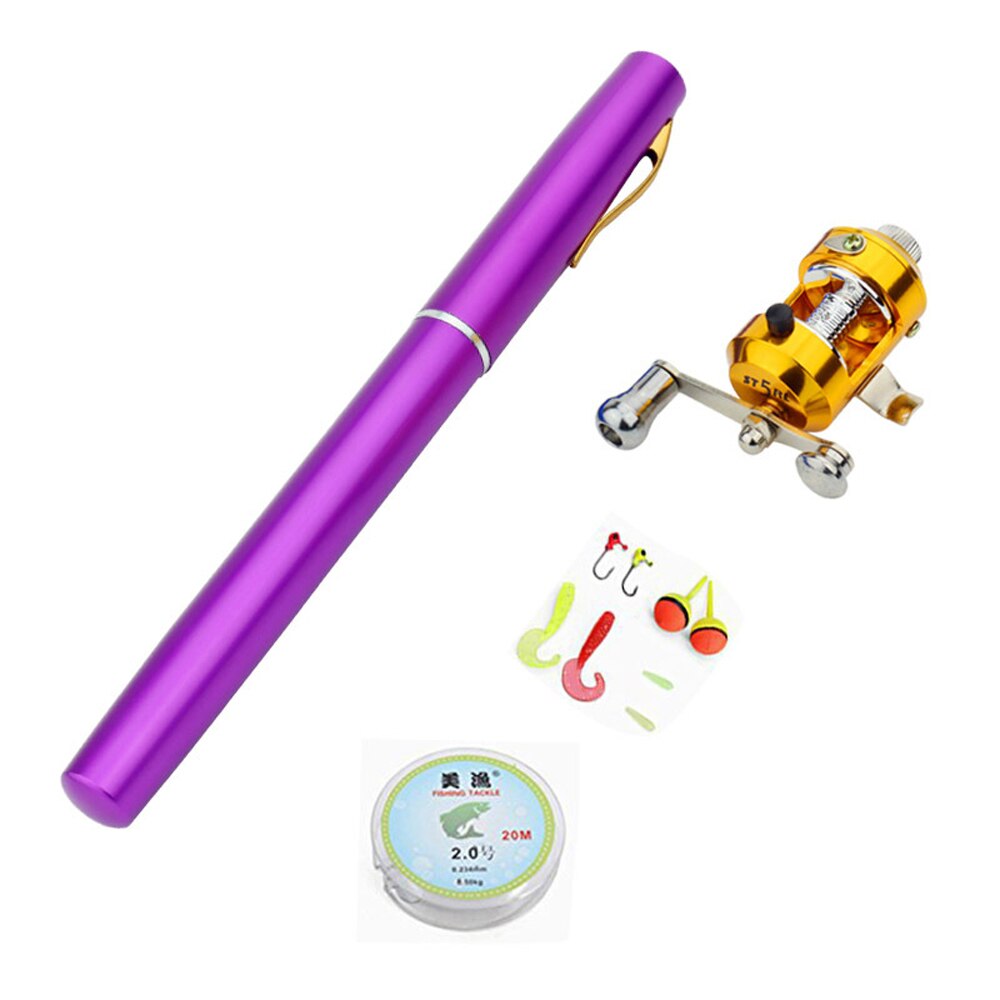 Mini Portable Pocket Fishing Rod / Aluminium Alloy / Pen Shape / 1M Fishing Reel / Soft Bait / Jig Hook Float Fishing Tackle: Purple