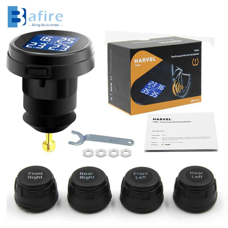 Tire Pressure Monitoring System TPMS Wireless Real-time Cigarette Lighter Plug TPMS and Temperature Gauge with 4 External Sensor