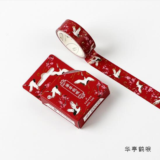 Chinese Retro Divine Gold Foil Pattern Crane Gilding Washi Tape DIY Scrapbooking Sticker Label Masking Tape School Office Supply