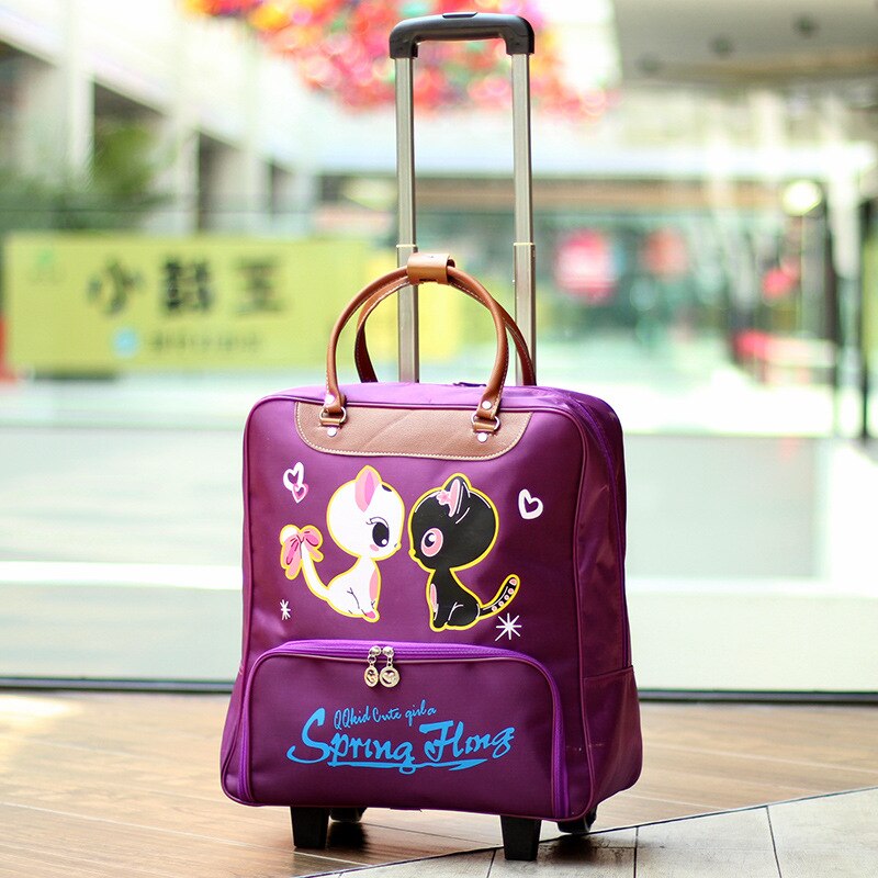 Women Trolley Luggage Rolling Suitcase Travel Hand Tie Rod Suit Casual Rolling Case Travel Bag Wheels Luggage Suitcase: Purple-L-1