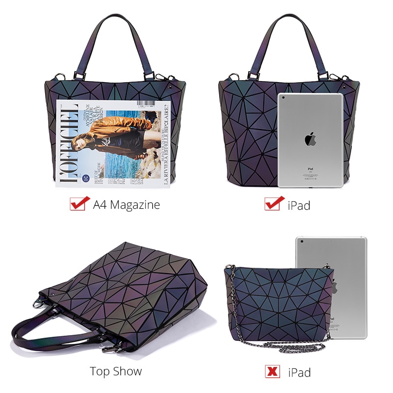 Lovevook women shoulder bag set luxury handbag folding crossbody bag female purse and wallet for ladies luminous color