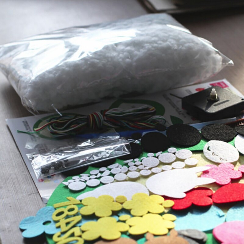 Felt Wall Clock Free Cutting Felt Material DIY Package Forest Animal Theme Handmade Cloth Clocks