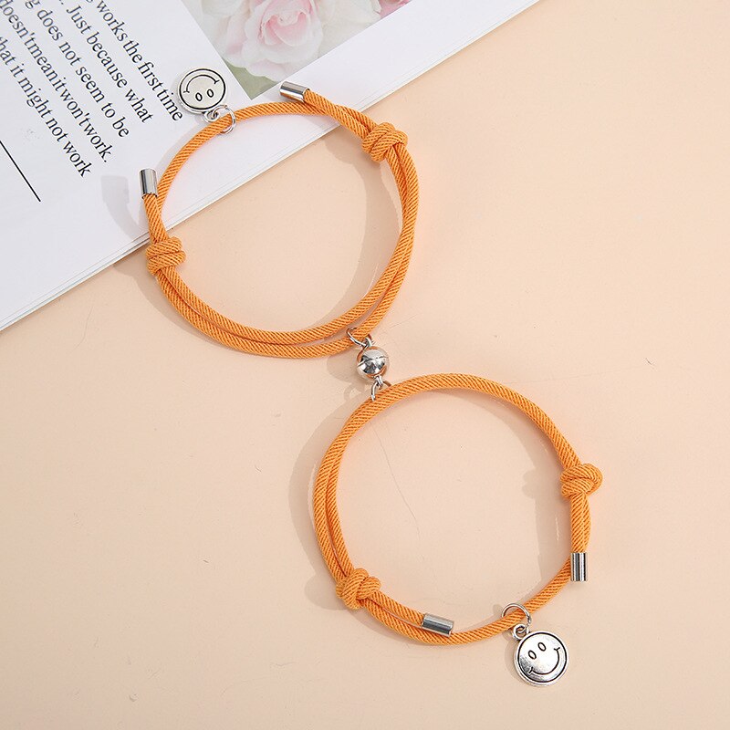 2 Pz/set Delle Coppie Della Lega di Attrazione Magnetica Sfera Creativa Bracciali Sorriso Pendente Fatti A Mano Tessuto di Amicizia Dei Braccialetti Dei Monili del Regalo: 13