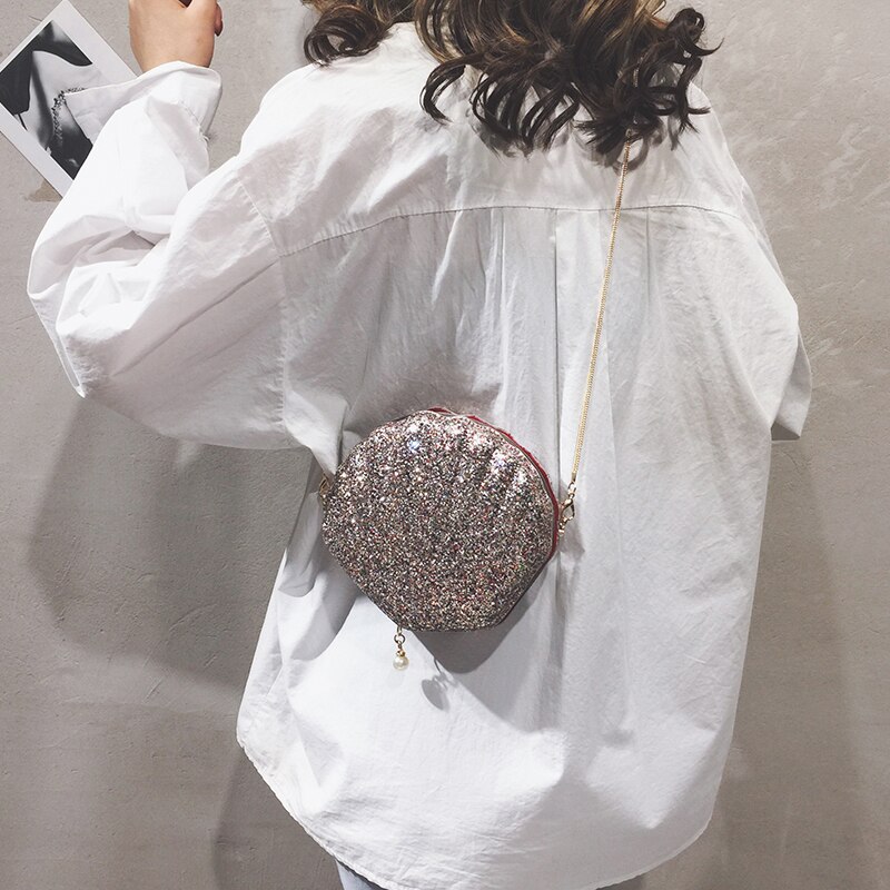 Pailletten Dazzling Shell Vorm Party Ladies Mini Purse Chain Crossbody Messenger Bag Handtas Schoudertas Vrouwelijke Bolsa