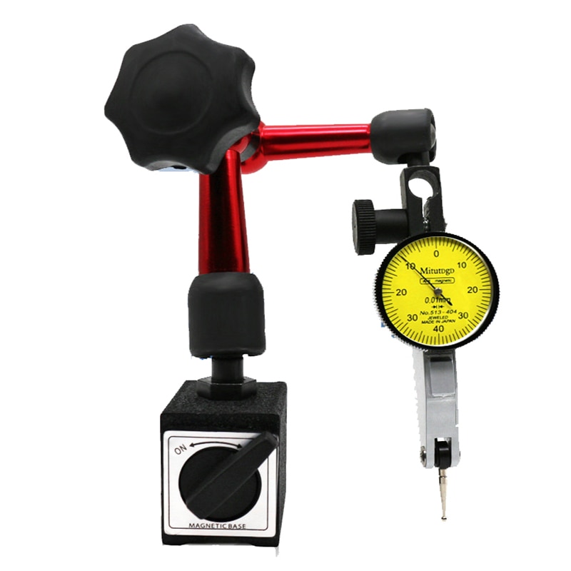 Håndtag dial indikator 0-0.8mm stødsikker dial test indikator med mini universal fleksibel magnetisk base  + 10mm dial indikator