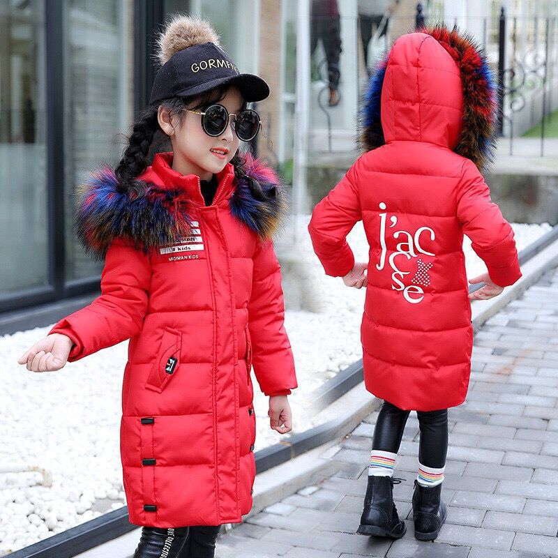 Winterjassen meisjes gewatteerde jas kinderen dikke katoenen jas capuchon bontkraag jassen kinderen dikker warme meisjes bovenkleding parka's: Rood / 8