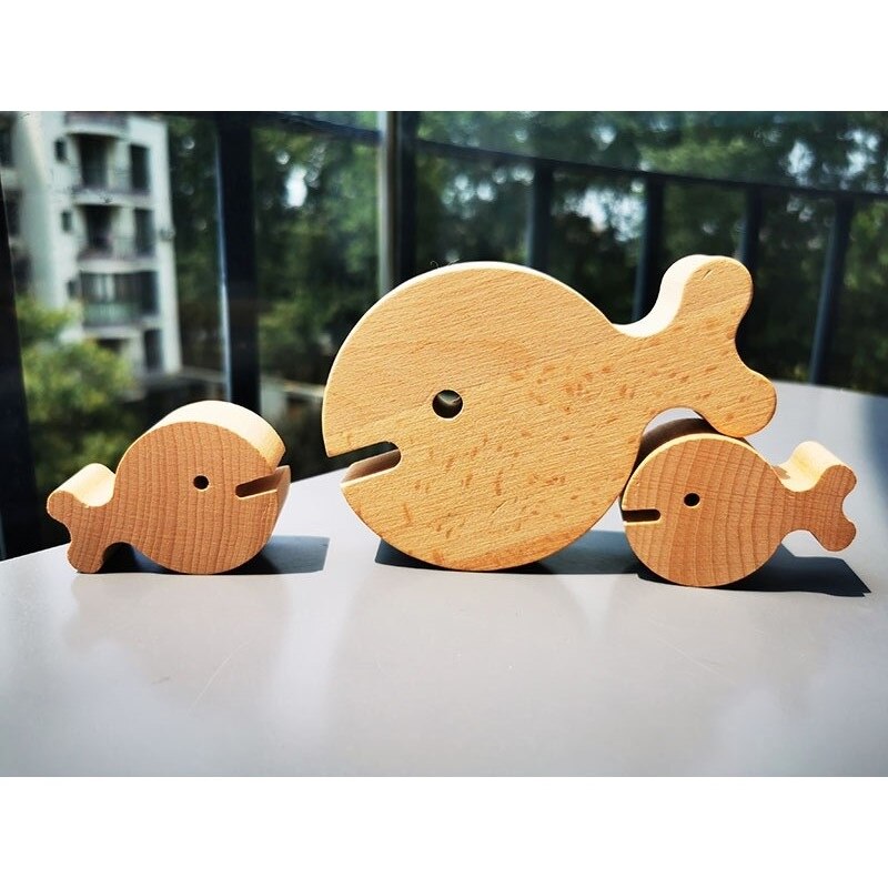 Children Handmade UnPaint Wooden Peg Dolls Fishes / Kids Raw Wooden Doll Fish Toy DIY Painting Craft Early Learning