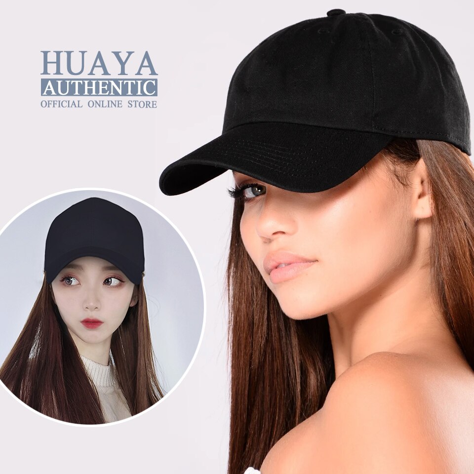 Extensión de gorro de béisbol para mujer, peluca sintética de 60cm, resistente al calor y a altas temperaturas, empalme sin costuras, peluca de sombrero integrada