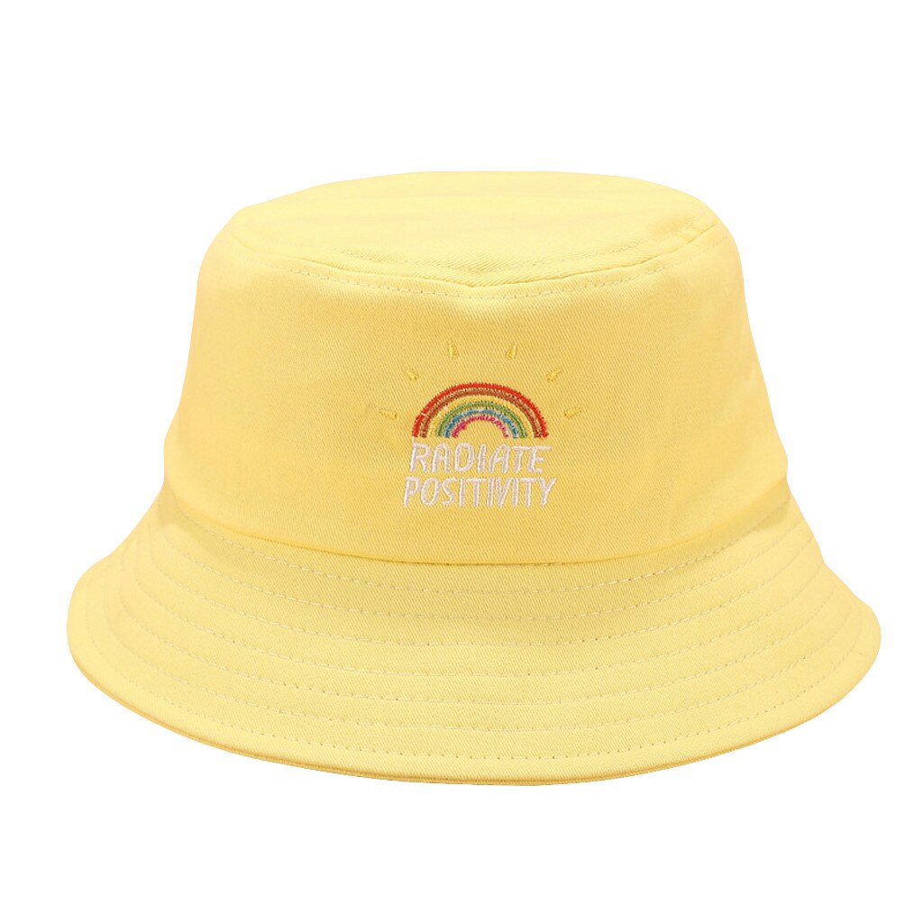 Christmas Rainbow Bucket Hat Hip Hop Fisherman Mencap Hat Embroidery Cotton Outdoor Summer Casual Swag Bob Visor Bucket Cap: Yellow 