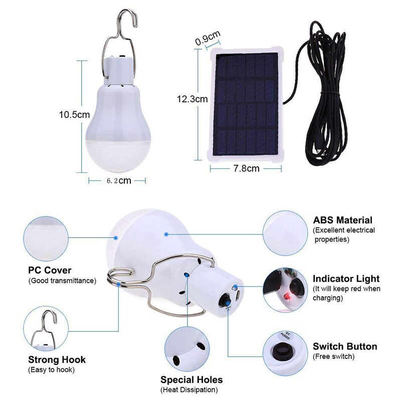 Portable Solar Led Light Bulb Rechargeable Solar Lamp Tent Light Flashlight For Hiking Fishing Outdoor Camping Home Emergency