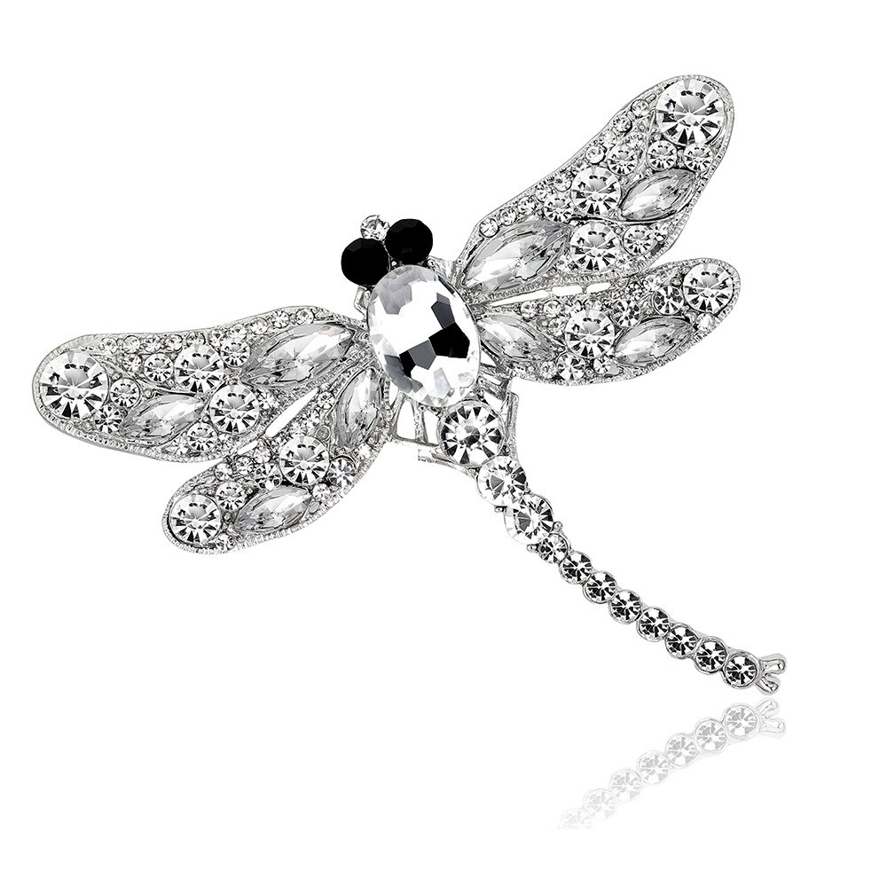 Jong Tulp Crystal Vintage Dragonfly Broches Voor Vrouwen Grote Insect Broche Pin Mode Jurk Jas Accessoires Leuke Sieraden: white