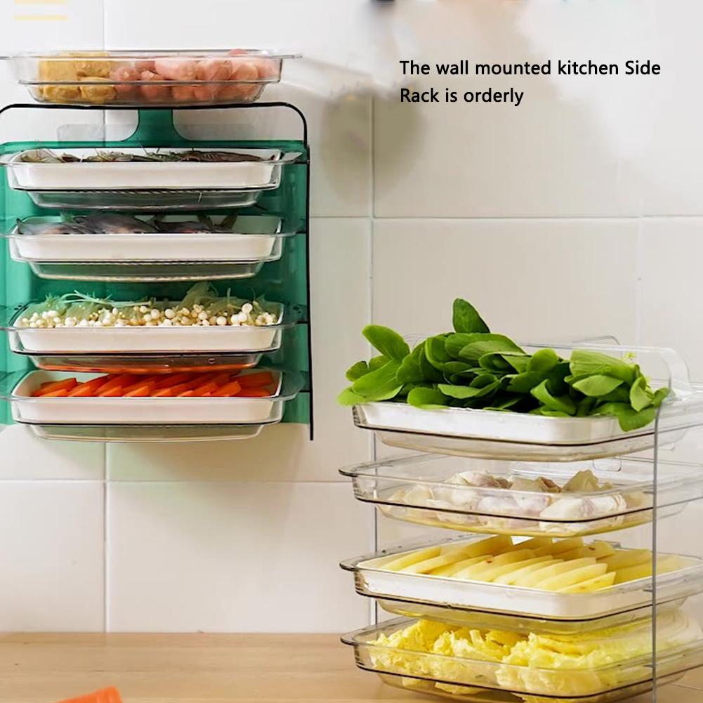 Kitchen Preparation Plate Organizer 4-Layer Cooking Dishes Tray Multi-Functional Wall Mount Racks Kitchen Organizer and Storage