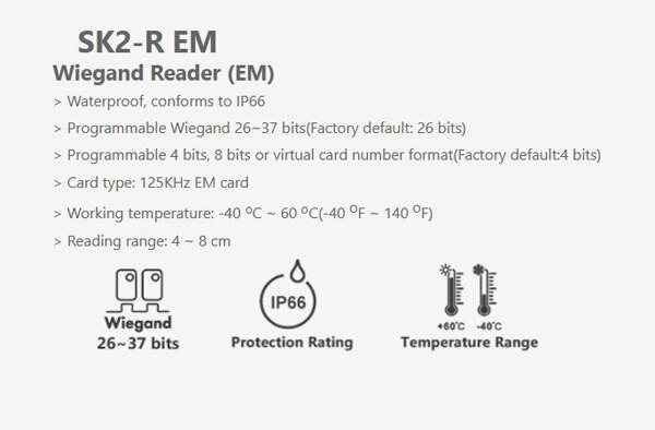 backlight Waterproof IP66 Wiegand 26~37 bit output 125KHz RFID keypad Access Control Proximity Card Reader Door Opener: 125Khz ID version