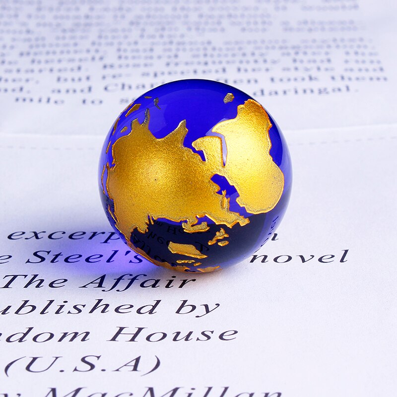 Blue Gold Crystal Aarde Model Global World Map Bol Feng Shui Woondecoratie Accessoire Craft Geografie: Crystal ball