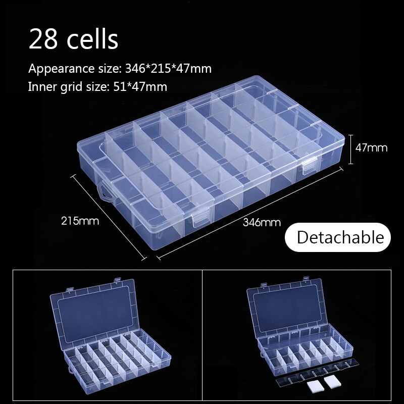 12 Sizes Plastic Storage Jewelry Box Compartment Adjustable Container for Beads earring box for jewelry rectangle Box Case: 28 cells