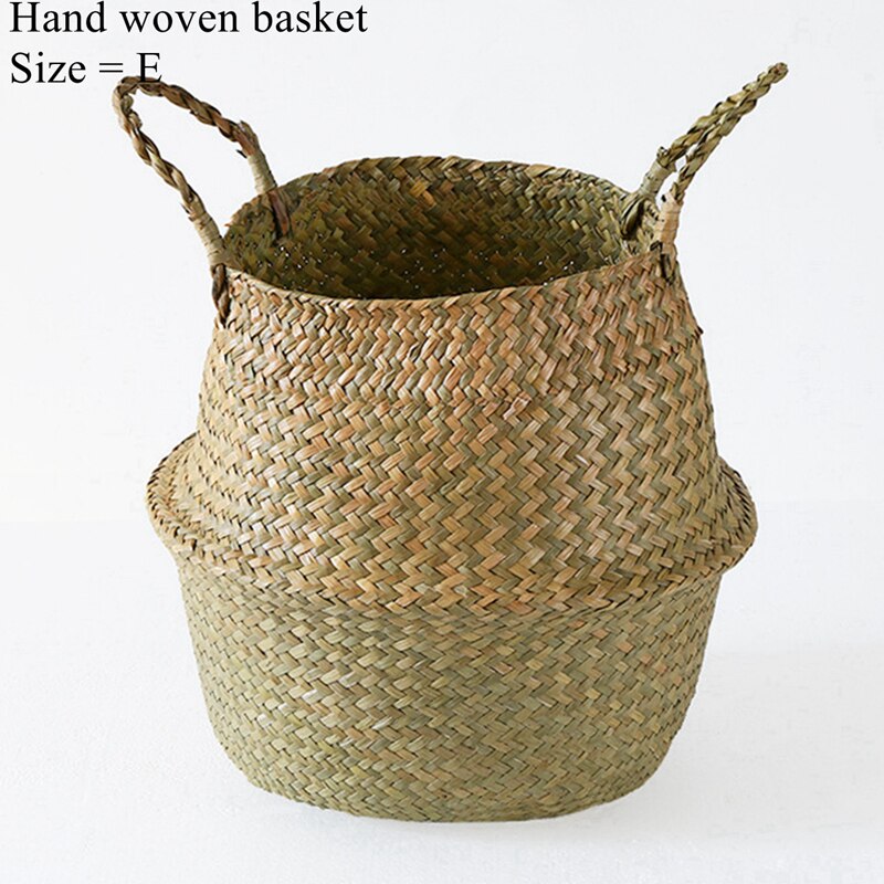 LuanQI Seagrass Wicker Work Rattan Storage Basket Planting Flower Pot Folding Clothes Laundry Basket Home Garden Belly Mimbre: 197-05-E