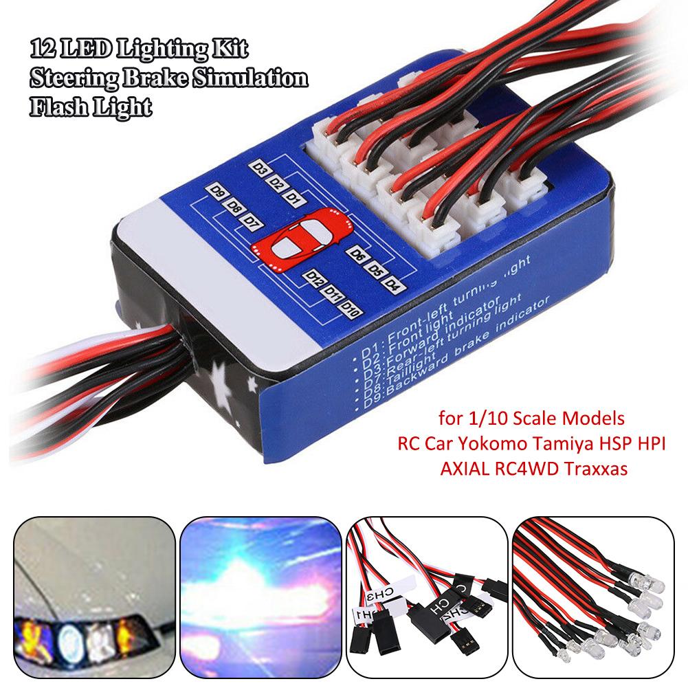 12 LED Beleuchtung Kit Lenkung Bremse Simulation Flash Licht für 1/10 Skala Modelle RC Auto Yokomo Tamiya HSP HPI AXIAL RC4WD Traxxas