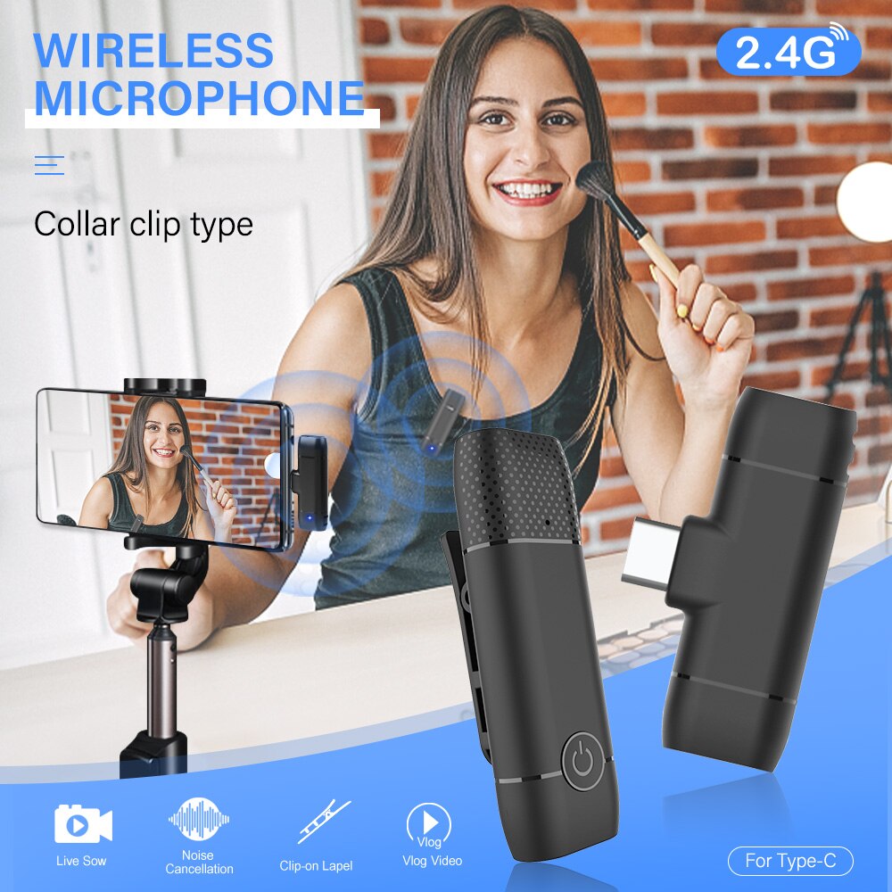 Wireless Lavalier Microphone Portable Audio Video Recording Plug-and-Play Mic For IPhone 12 13 iPad xiaomi Android Video Camera