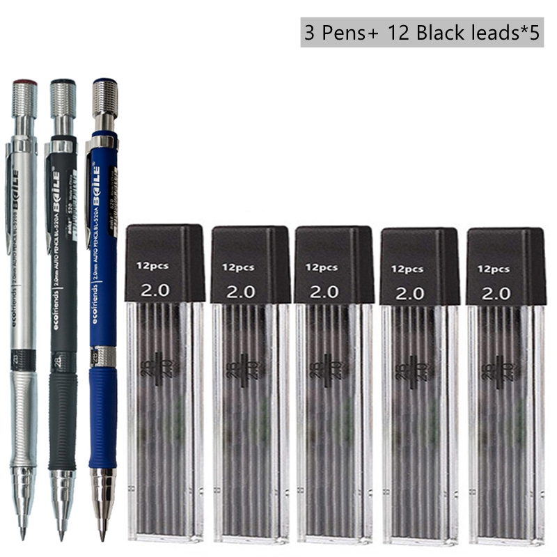 Mechanical Pencil Set 2.0 mm with 2B Black/Colors Lead Refill For Writing Sketching Art Drawing Painting School Automatic Pencil: light yellow