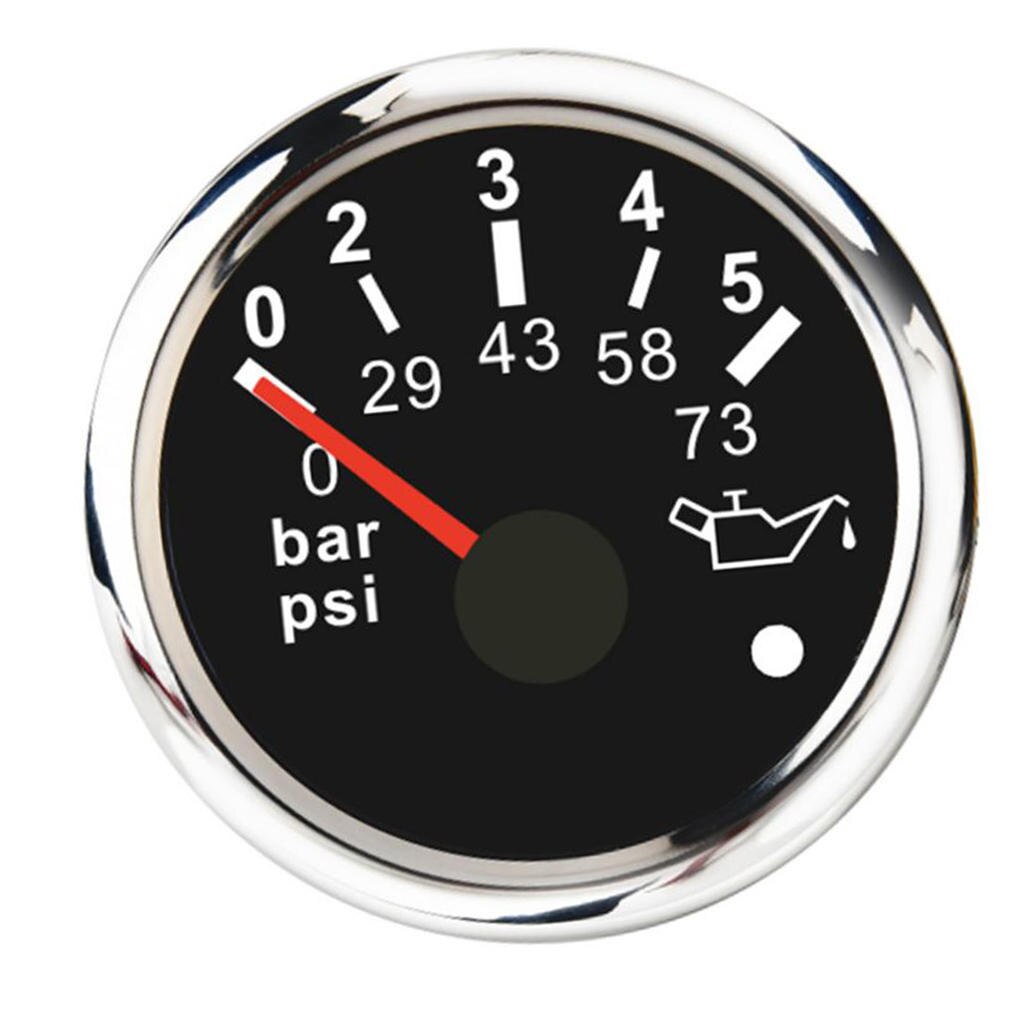 Magideal 52mm oljetrykkmåler 0 ~ 5 bar 0 ~ 73 psi for marinebåt svart