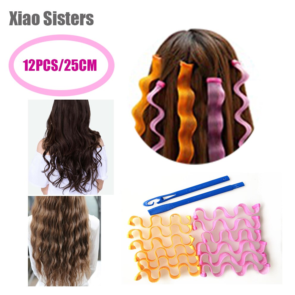 12Pcs 25Cm Haarkrulspelden Clips Spiraal Krullen Geen Warmte Wave Styling Kit Spiraal Haarkrulspelden Roller Sticks 2 stukken Styling Rollers