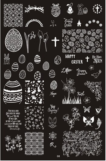 Plaques d&#39;estampage pour ongles, 14.5x9.5cm, 1 x tampon mixte en acier inoxydable, modèle pour Nail Art, outils de manucure: 08