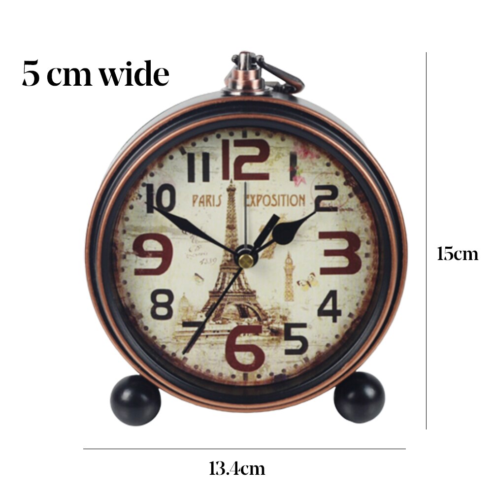 Retro Vintage Luxury Iron Clock Silent Battery Operated Desk Clock Table Clock Antique Office Home Living Room Decoration